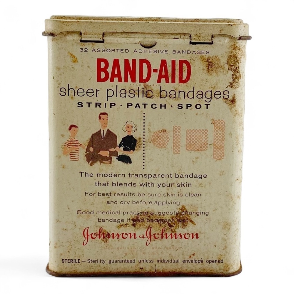 Vintage Johnson & Johnson Band-Aid Sheer Strips Tin Box Woman in Black Dress - Picture 3 of 7